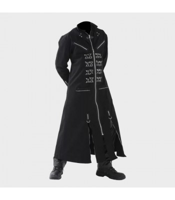Metal Pins EMO Punk Long Coat | Mens Gothic Adjustable Buckle Zipper Coat